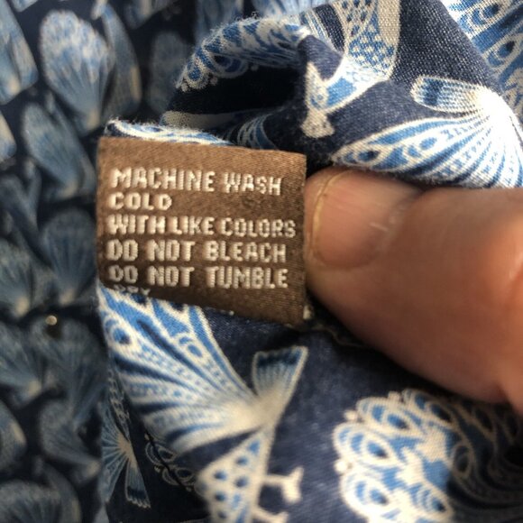 J Mclaughlin Top Womens Medium Blue Peacocks Print All Over Classic Cotton - Picture 8 of 15